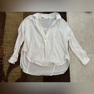 Free People Gauzy White Button V-Neck Tunic Top